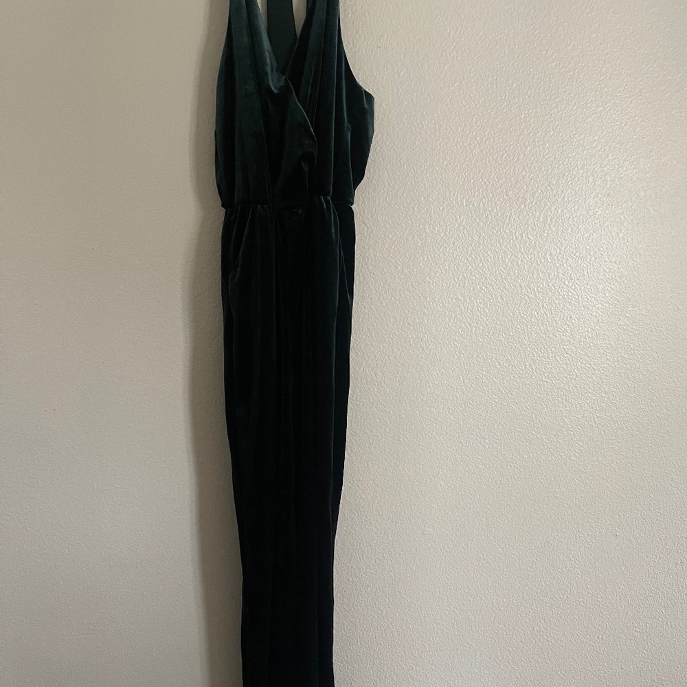 Dark Green Velvet Racer Back Jumpsuit HAS POCKETS